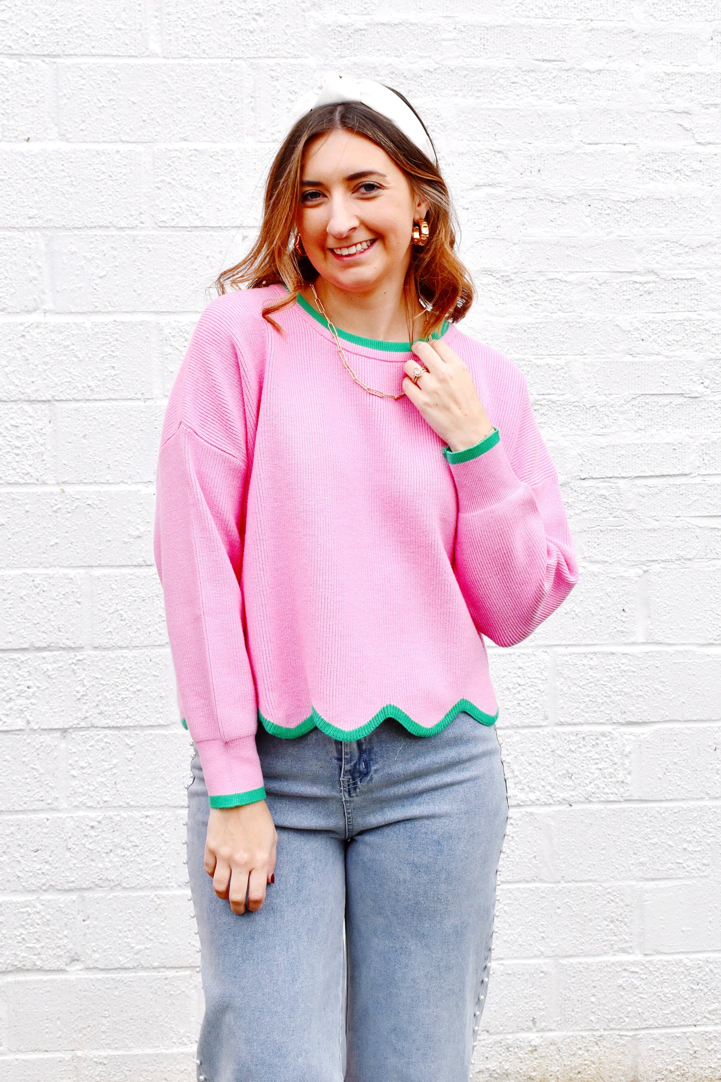 Pink & Green Scallop Sweater