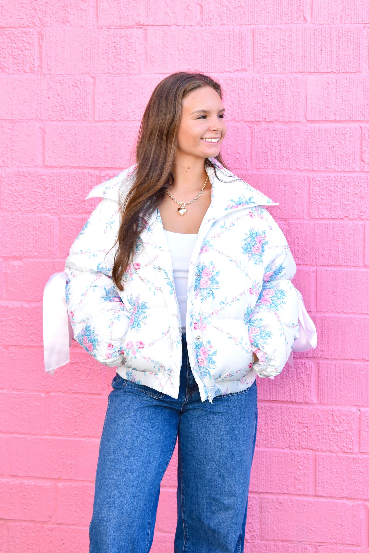 Fem Floral Bow Puff Coat