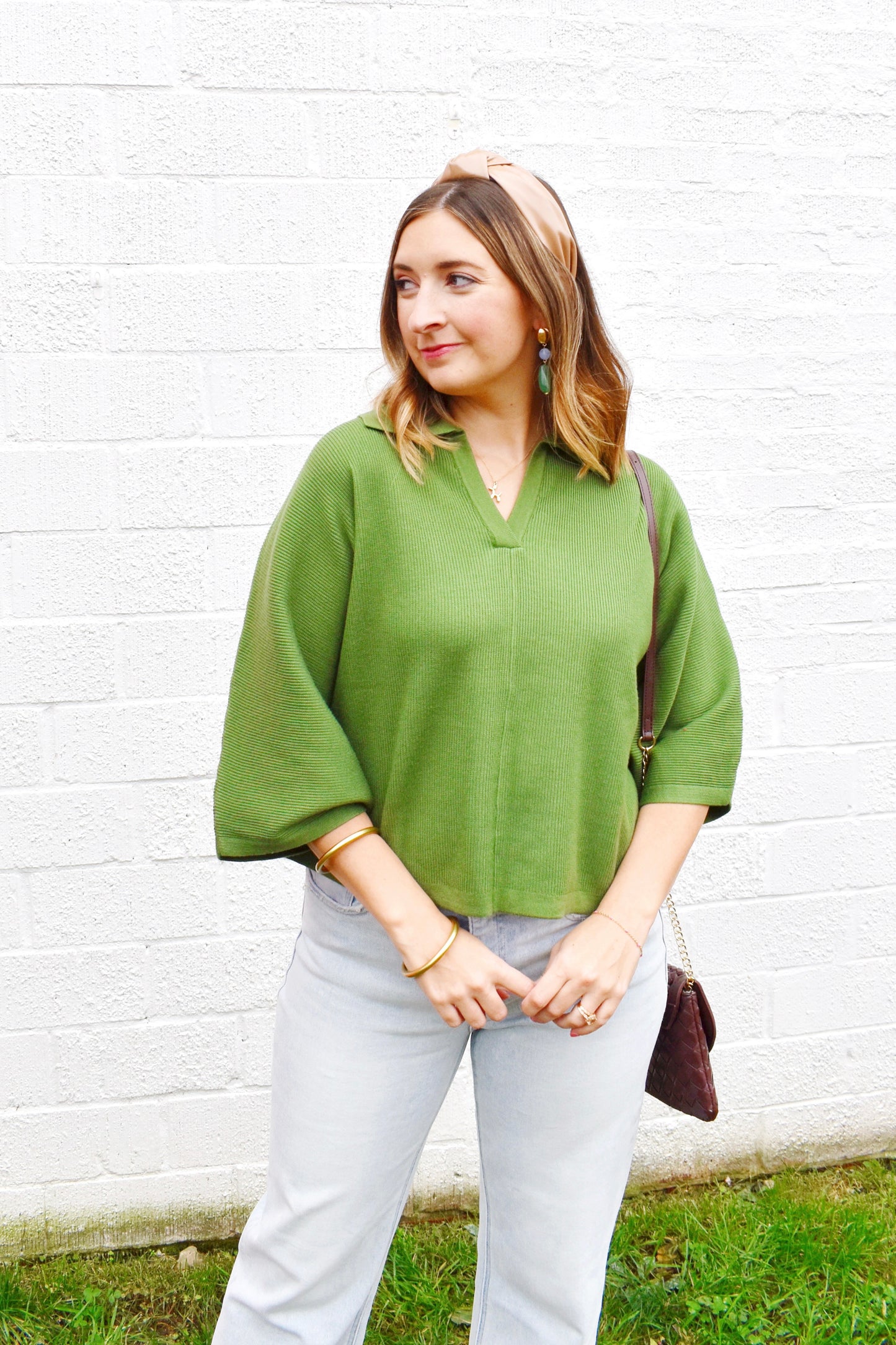 Olive Collared Sweater Top