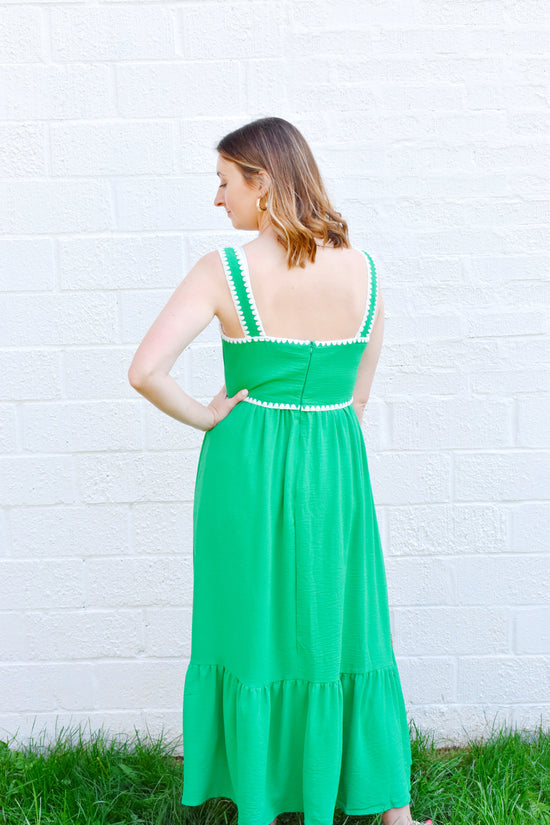 Kelly Green Trim Detail Maxi Dress