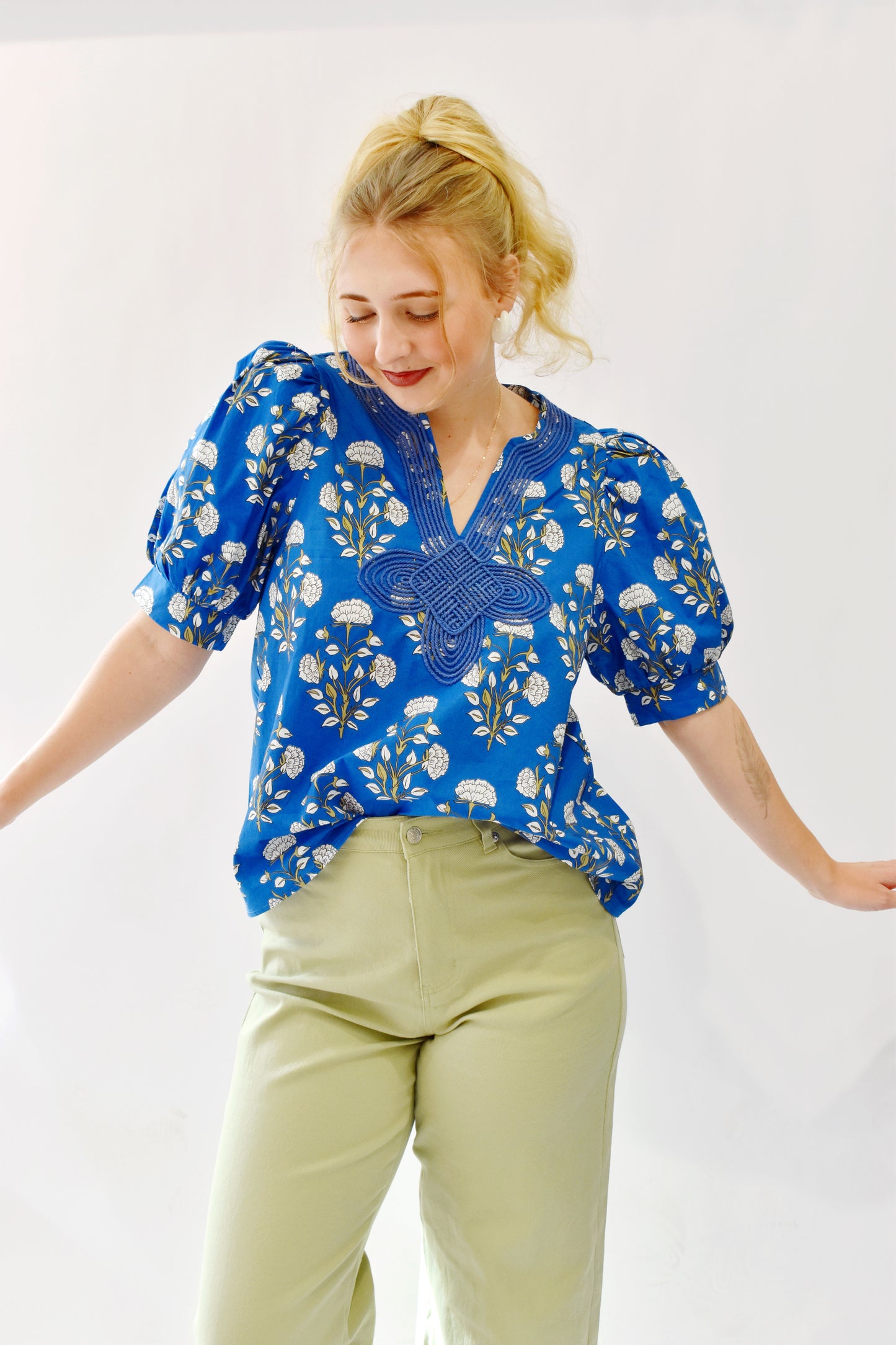 Royal Botanical Collar Detail Blouse