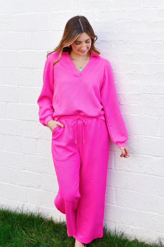 Hot Pink Textured Collared Top