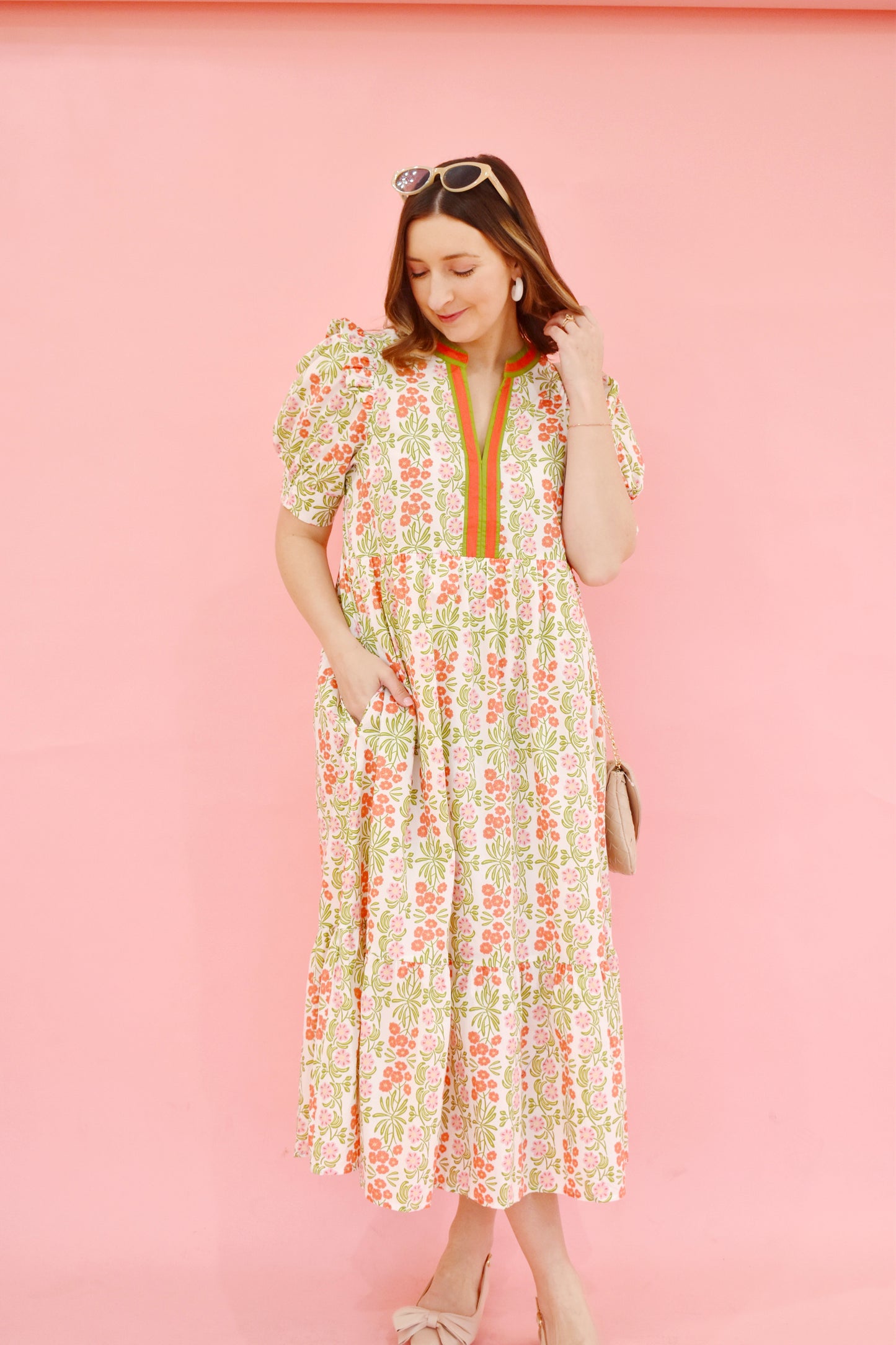 Coral Spring Floral Midi Dress