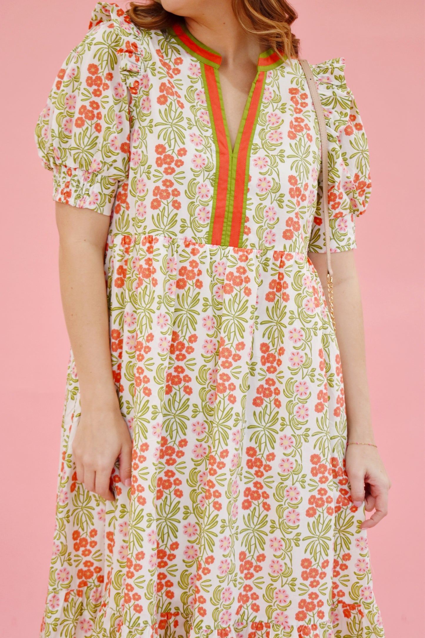 Coral Spring Floral Midi Dress