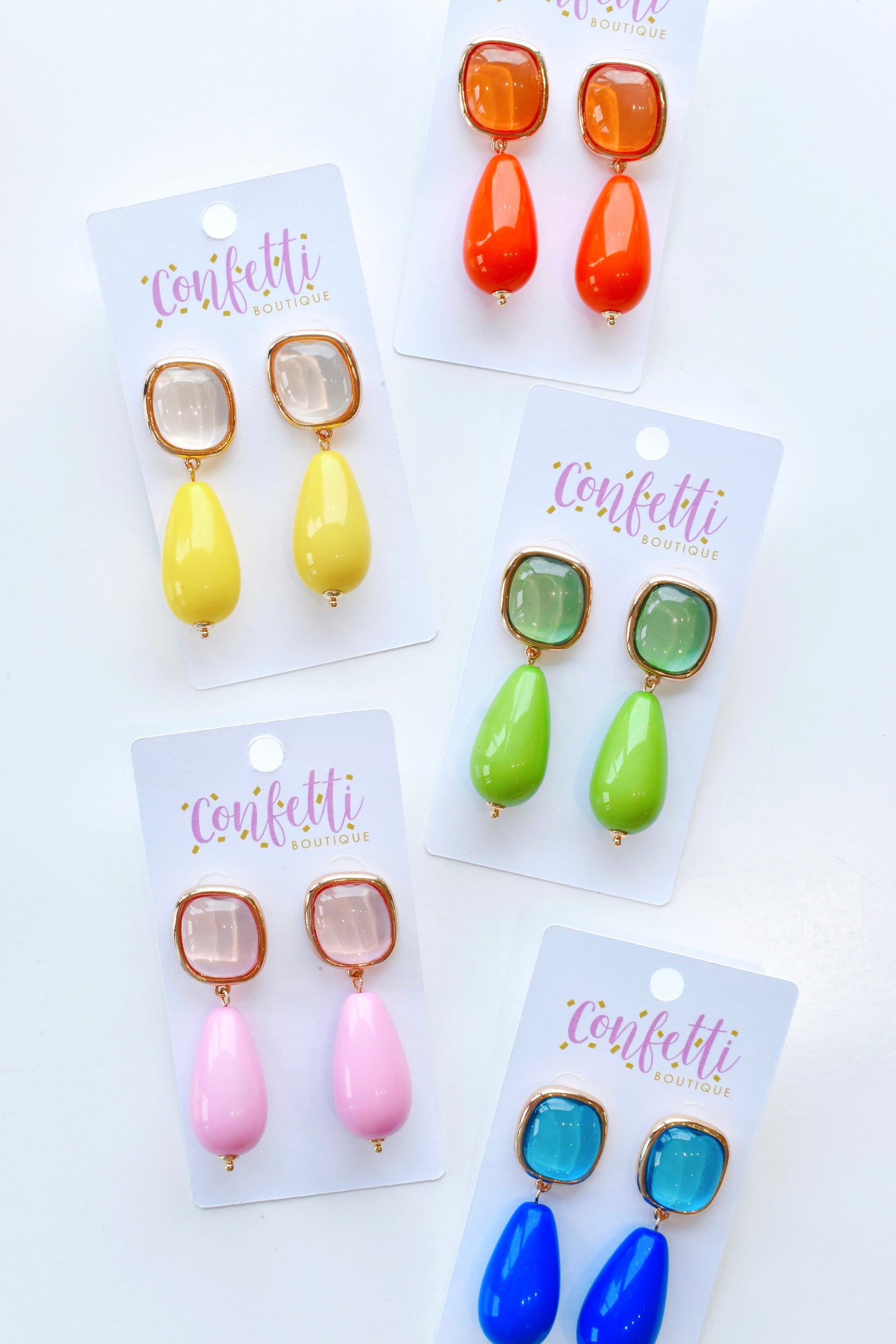 Color Teardrop & Square Drop Earrings
