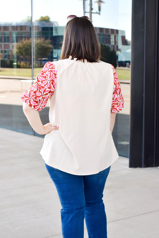 Plus Embroidered Puff Sleeve Top