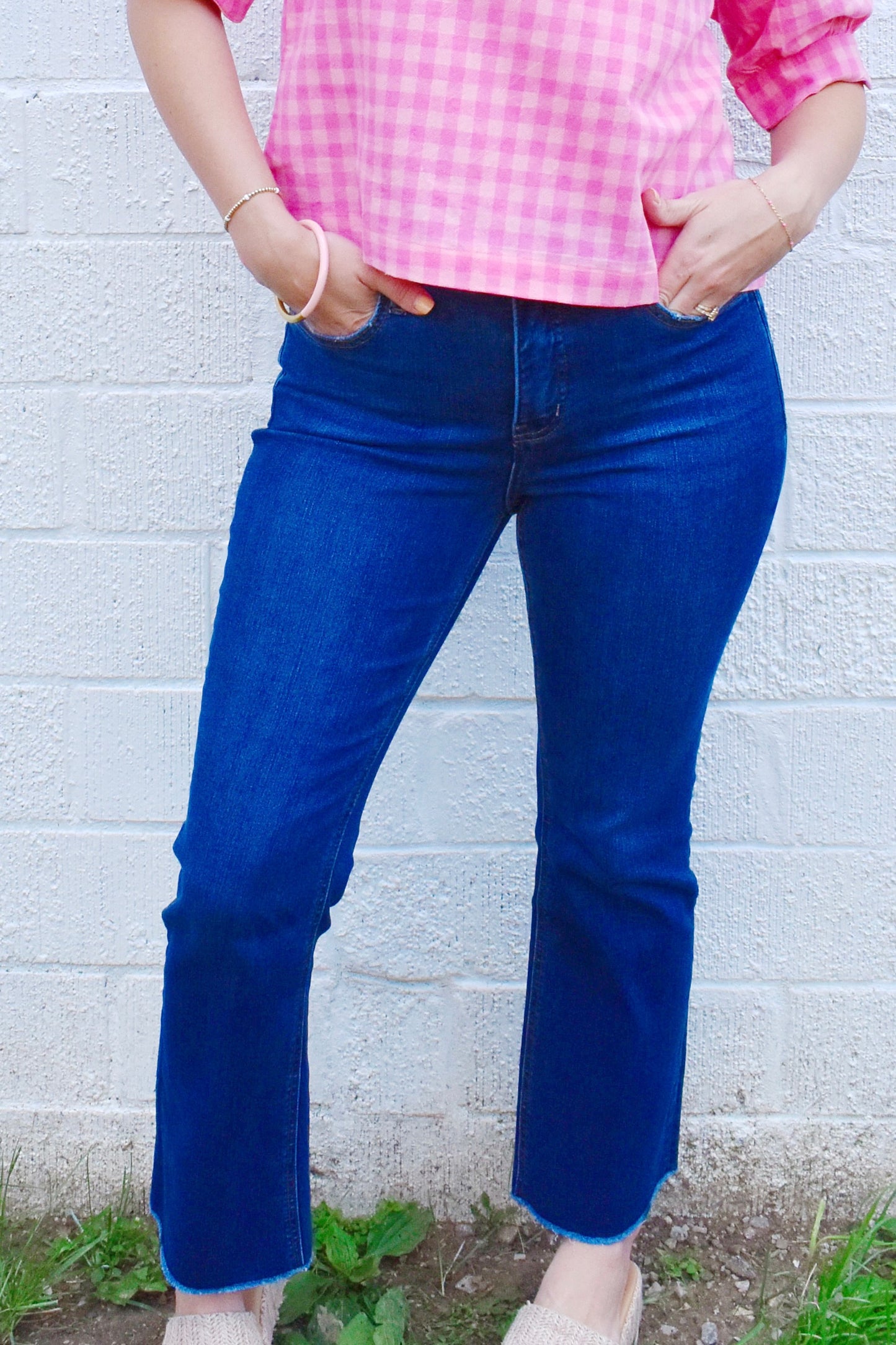 Tummy Control High Rise Raw Hem Kick Flare Jeans