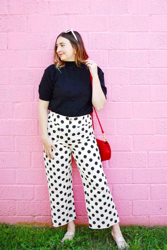 Black & White Polka Dot Wide Leg Pants