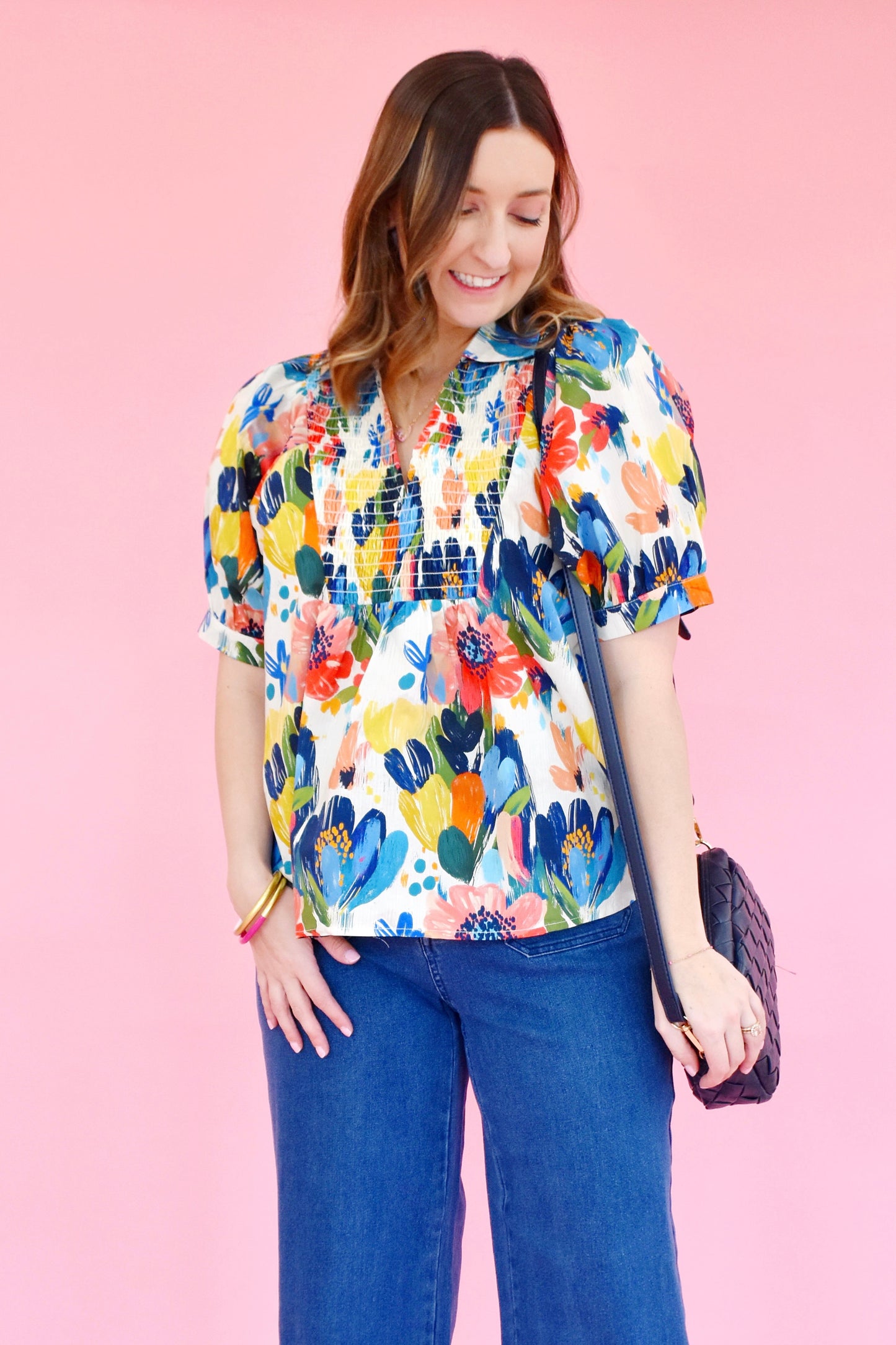 Beautifully Bold Floral Babydoll Collared Top