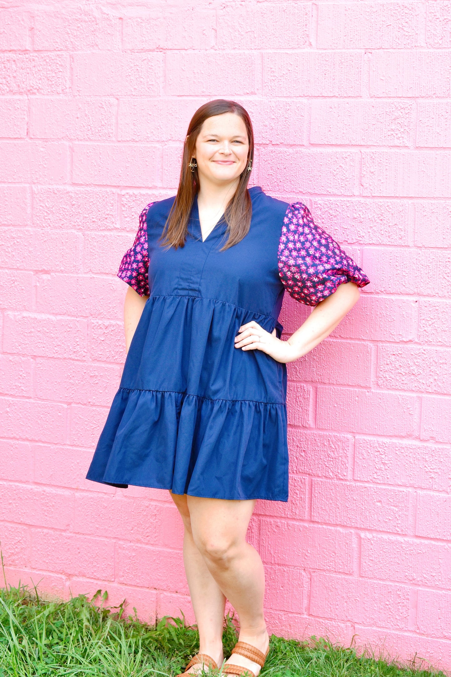 Plus Navy Fuchsia Jacquard Sleeve Dress Confetti Boutique Plus Navy Fuchsia Jacquard Sleeve Dress Confetti Boutique