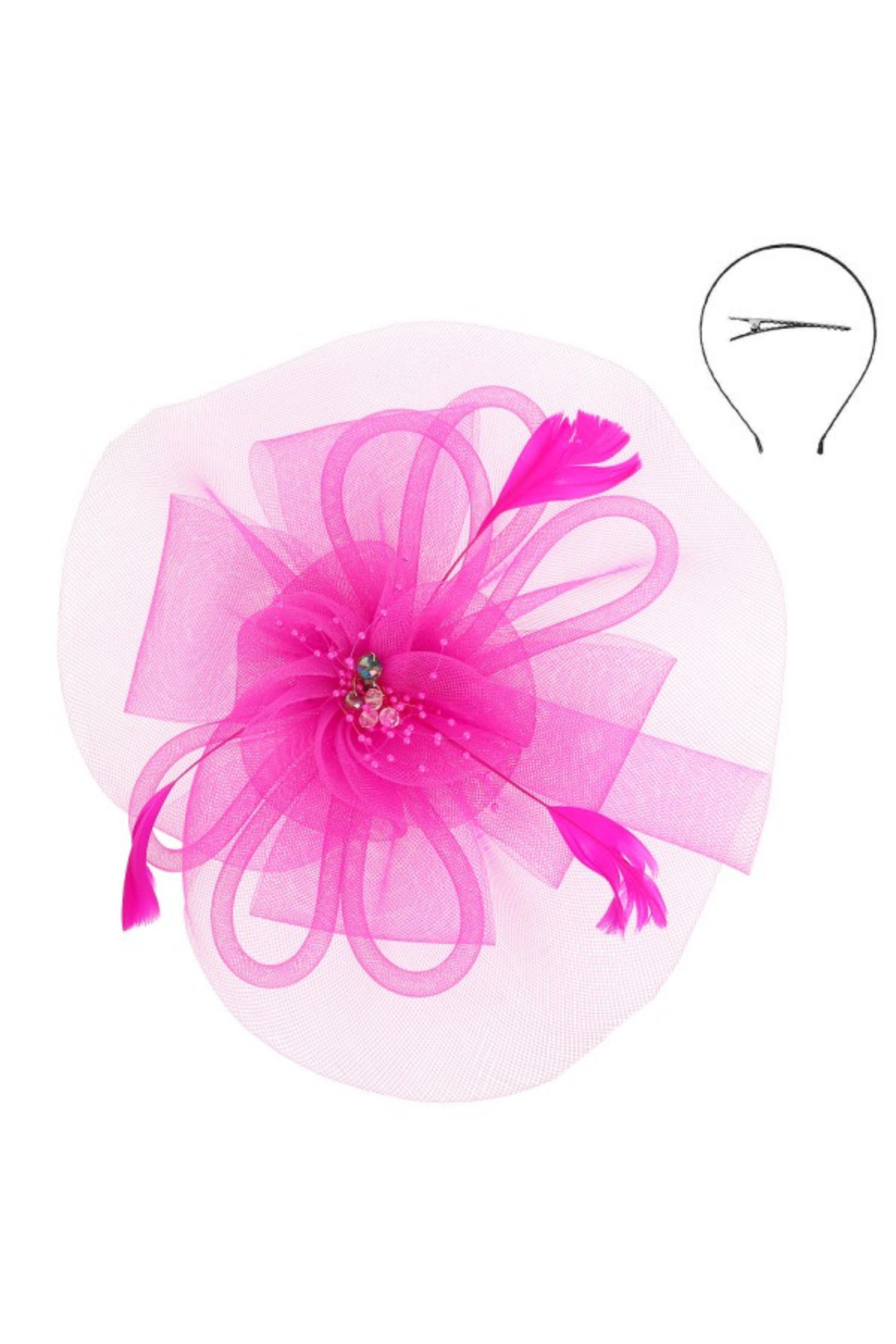 Neon Pink Floral Feather Fascinator