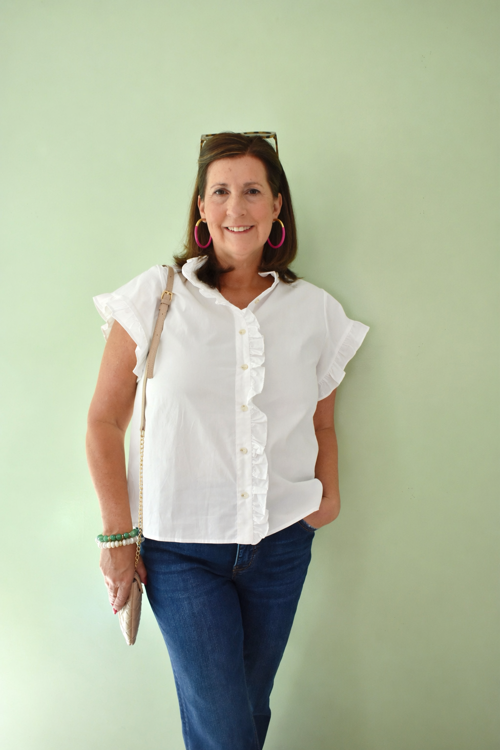 Classic White Ruffle Button Neckline Blouse