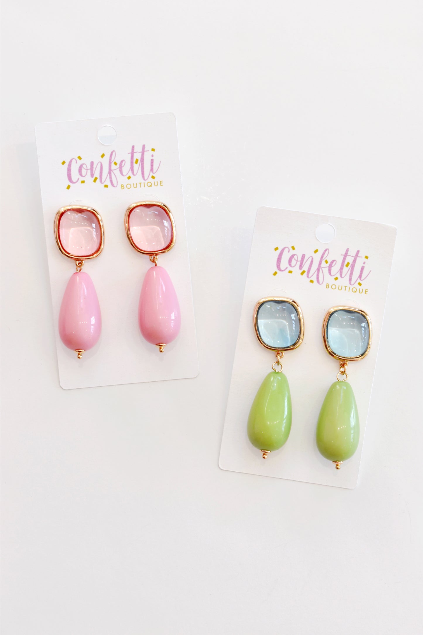 Color Teardrop & Square Drop Earrings