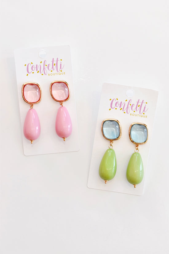 Color Teardrop & Square Drop Earrings