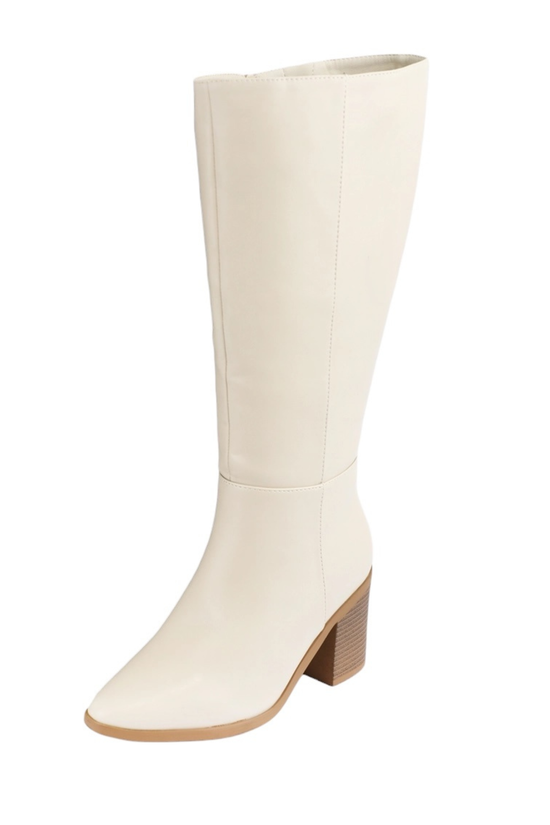 Bone Knee High Wide Calf Go Go Boots