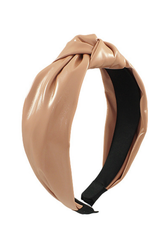 Beige Knotted Leather Headband