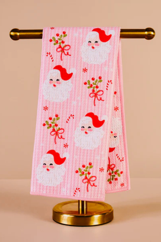 Holly Jolly Santa Waffle Tea Towel