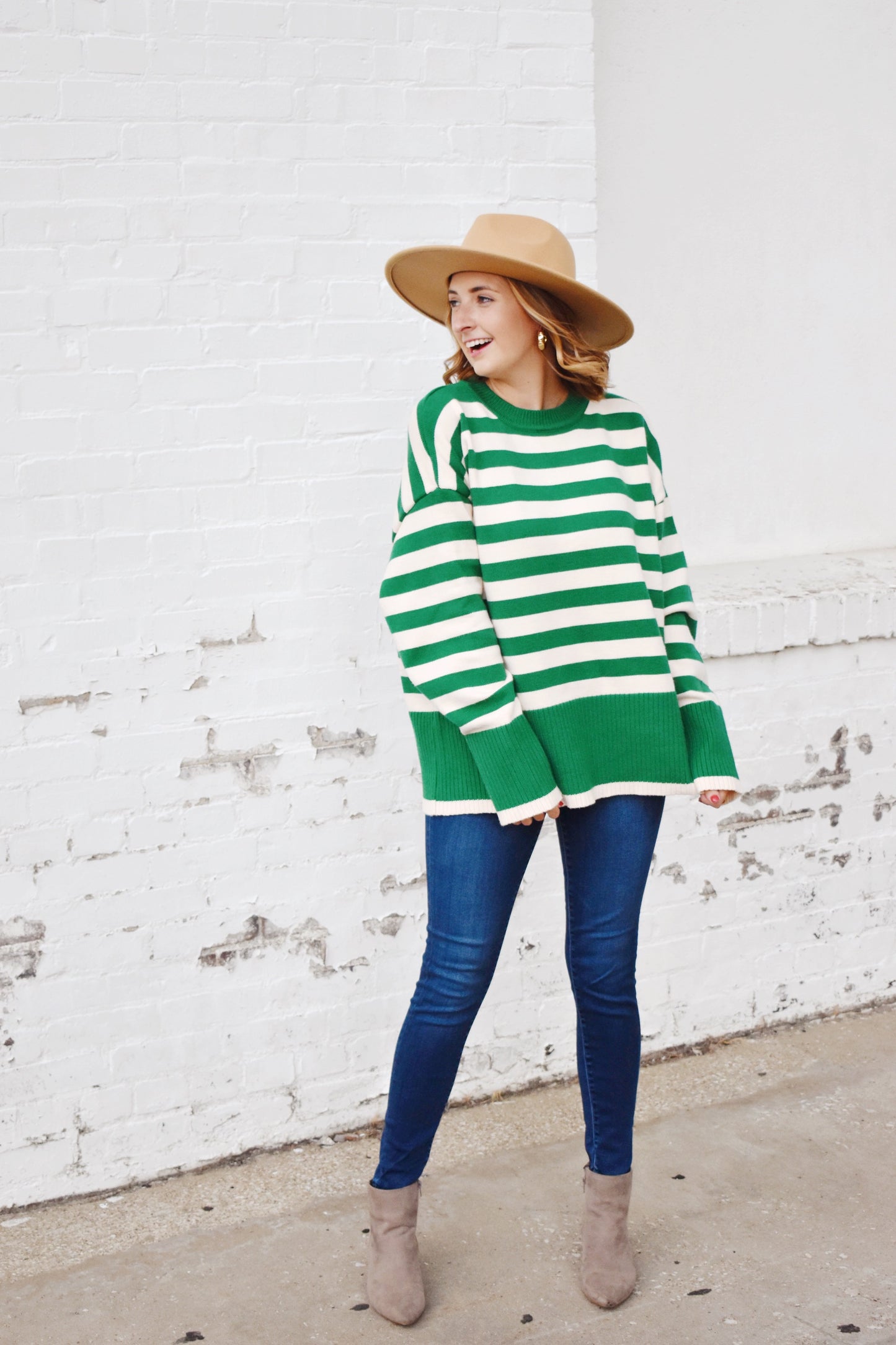 Kelly Green Striped Ribbed Detail Sweater