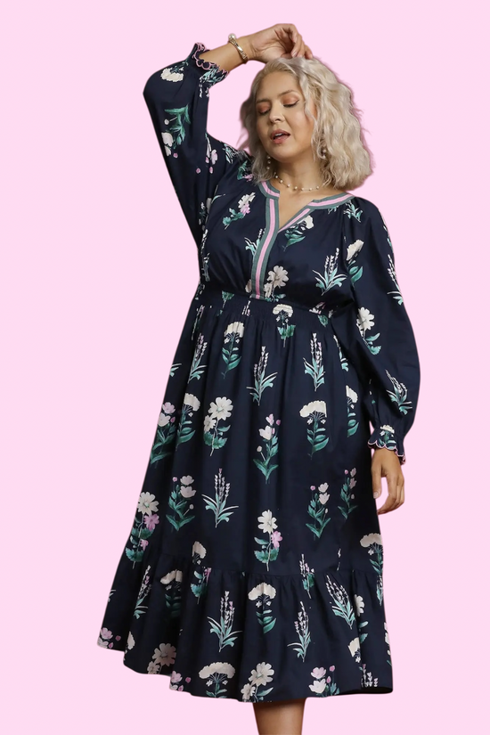 Plus Midnight Flower Stem Midi Dress