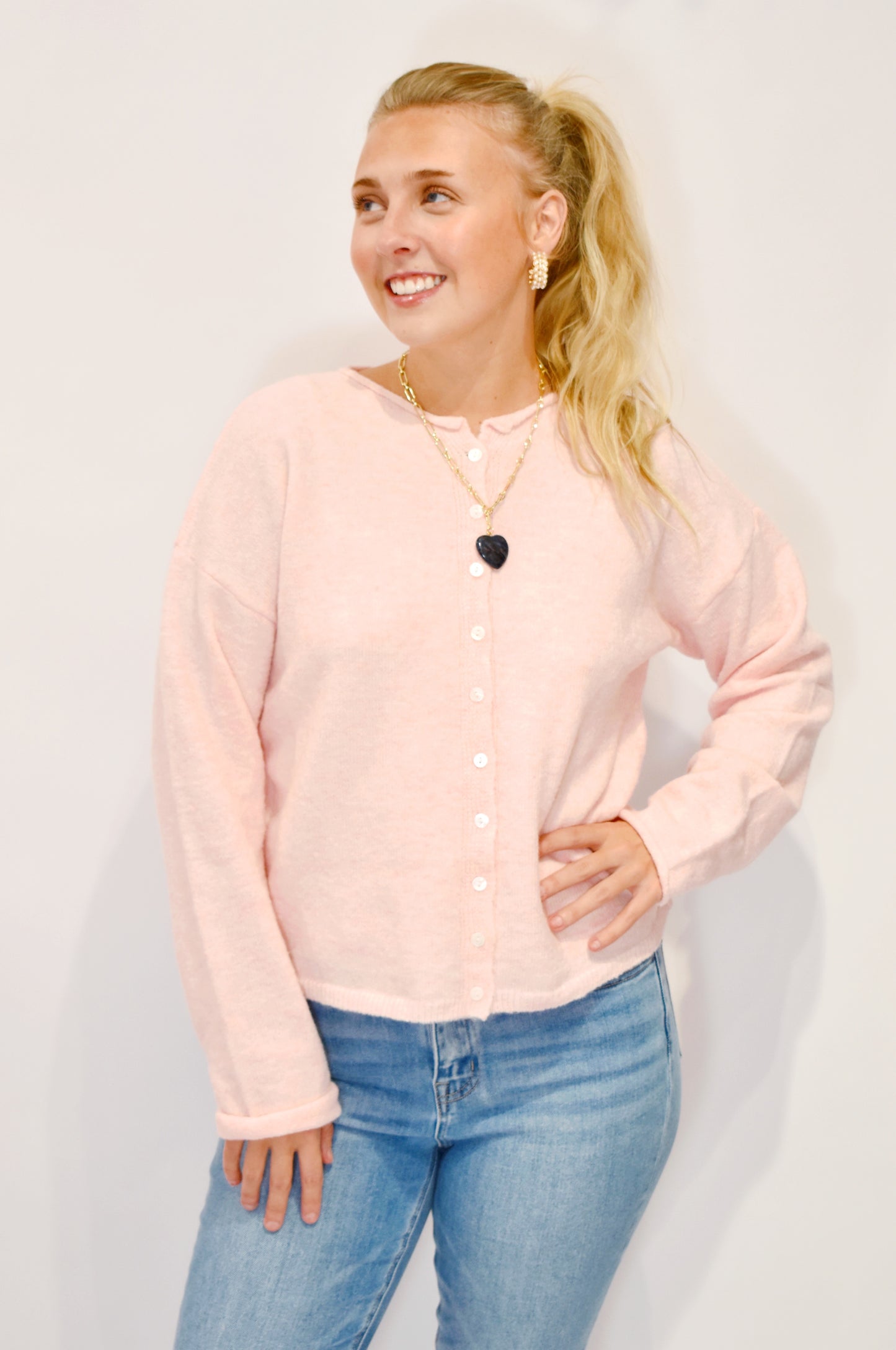 Light Pink Doorbuster Button Down Cardigan