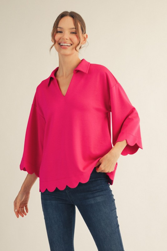 Fuchsia Scallop Hem Top