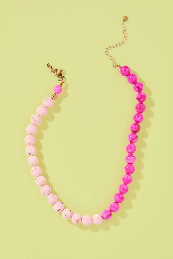 Eloise Marbled Pink Beaded Necklace