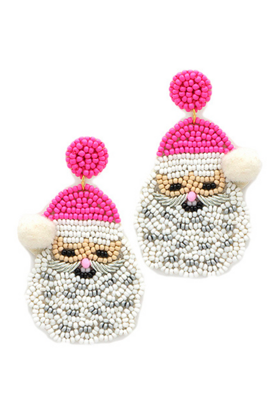 Pink Pom Pom Hat Santa Earrings