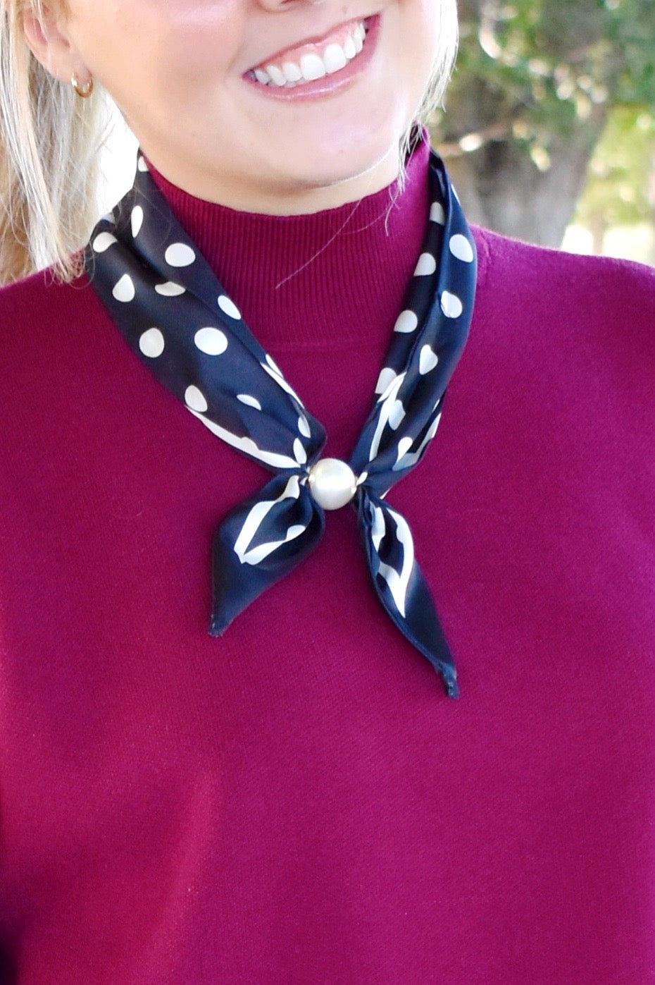 Black Polka Dot Scarf Necklace With Pearl