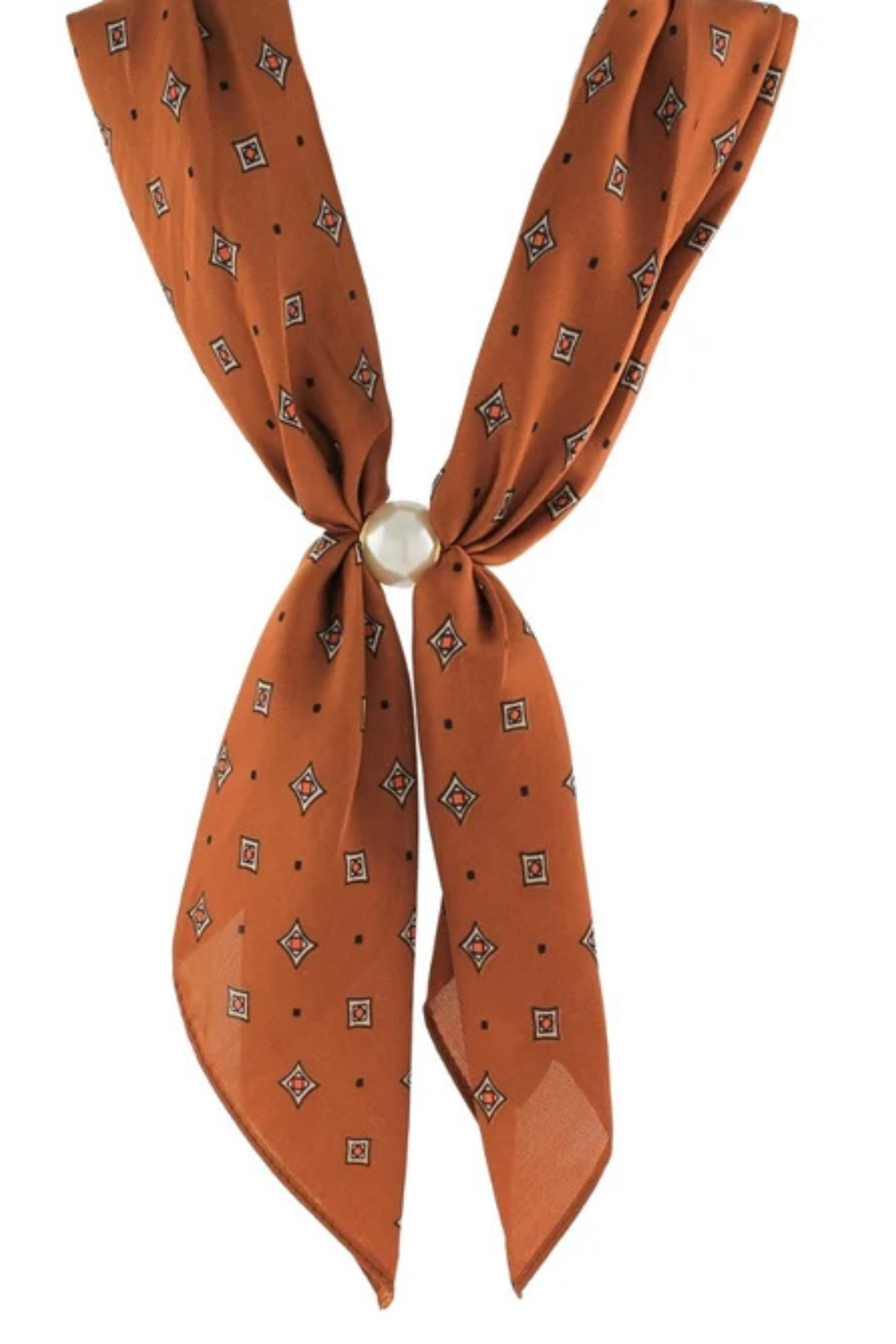 Printed Scarf Necklace With Pearl