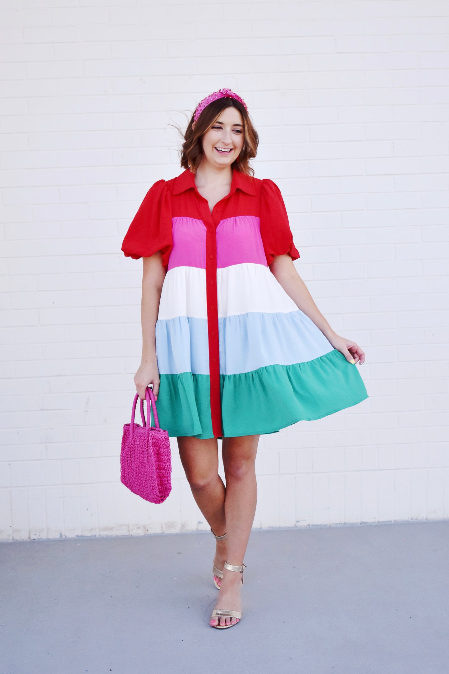 Maddy Colorblock Button Down Collared Dress
