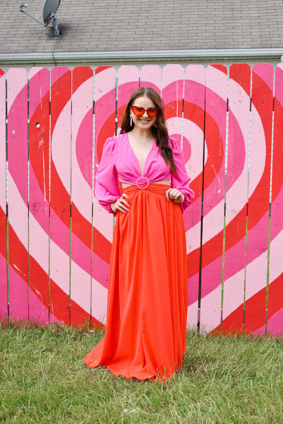Load image into Gallery viewer, Turning Heads Pink &amp;amp; Red Maxi Dress
