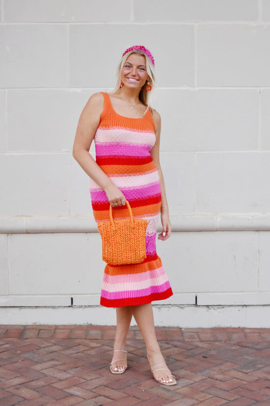 Colorblock Crochet Mermaid Hem Midi Dress