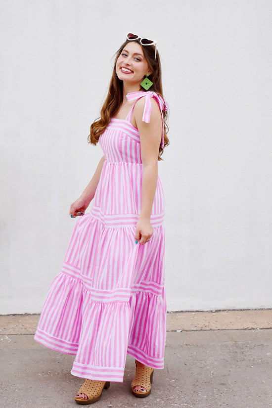 Load image into Gallery viewer, Palm Beach Pink Striped Midi Dress
