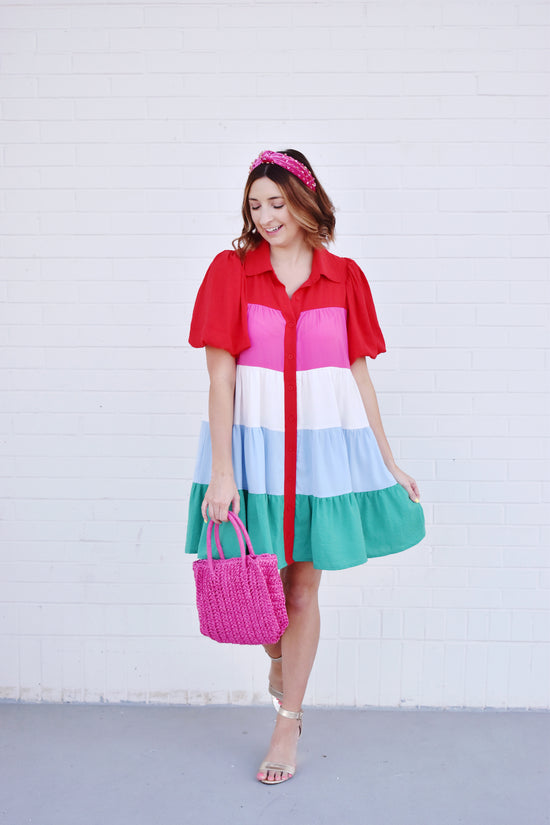Maddy Colorblock Button Down Collared Dress
