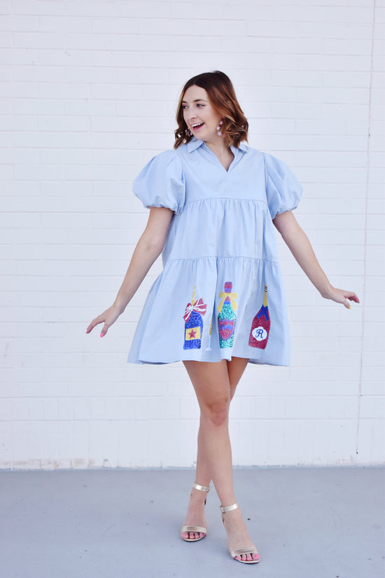Load image into Gallery viewer, Cheers Sequin Baby Blue Collared Dress
