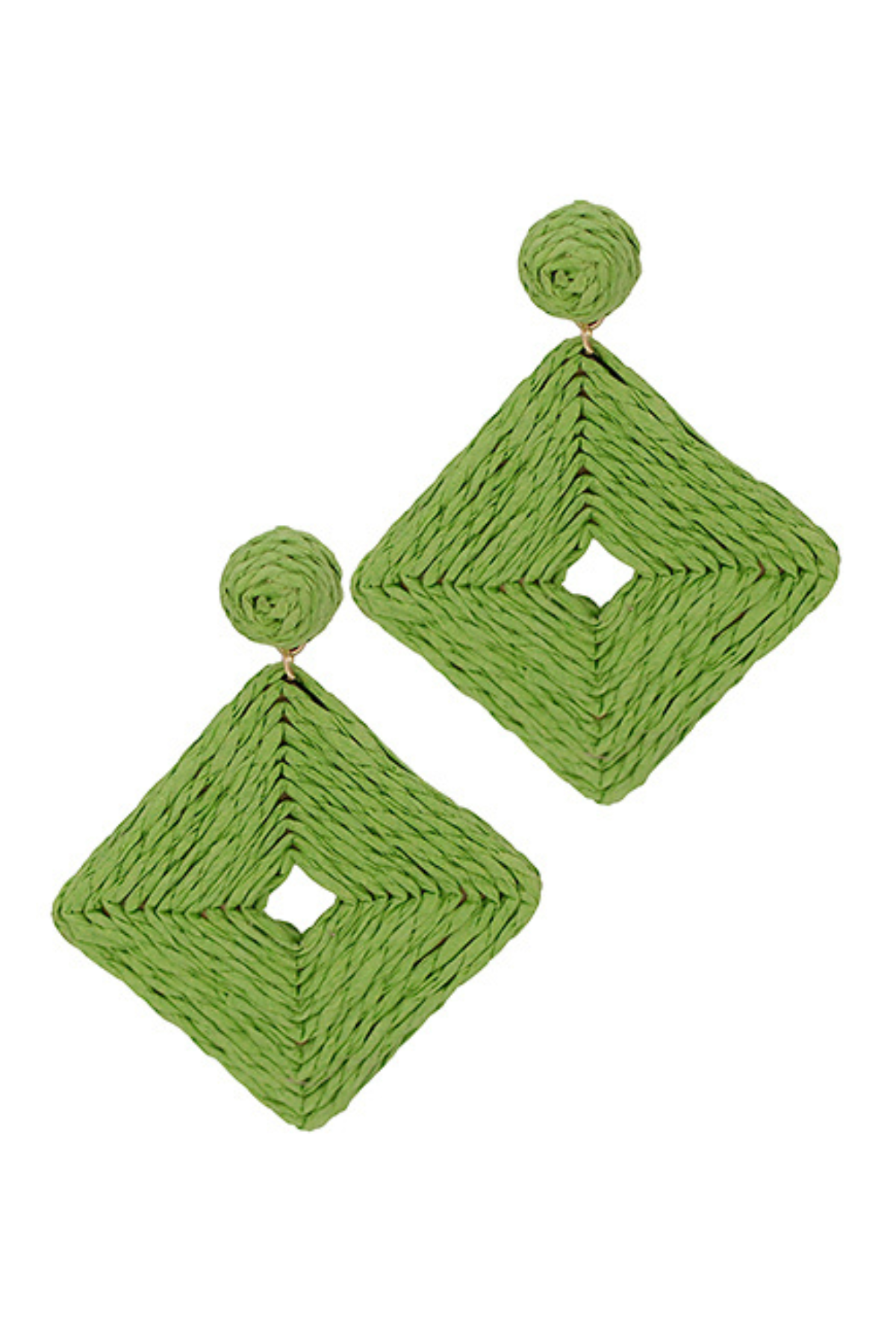 Lime Green Raffia Square Earrings