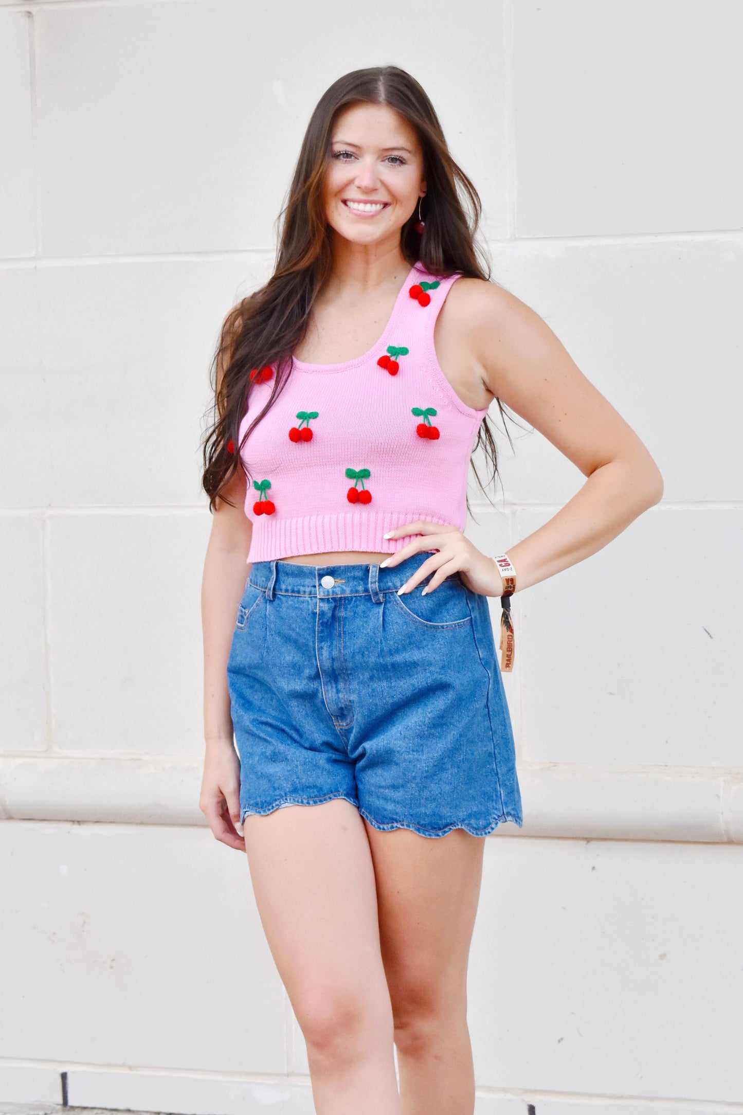 Load image into Gallery viewer, Pink &amp;amp; Red Cherry Cropped Top
