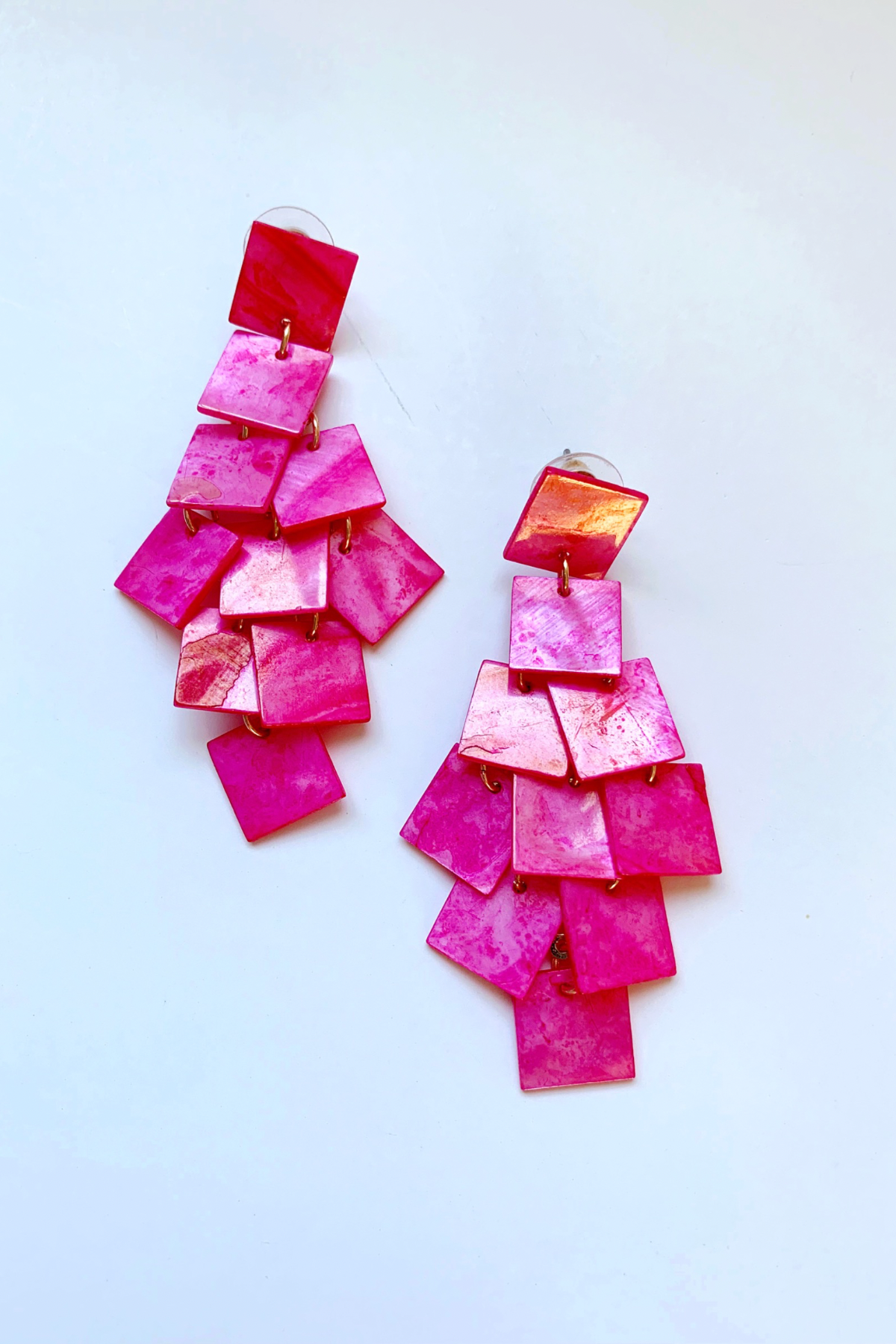 Pink Acrylic Square Chandelier Earrings