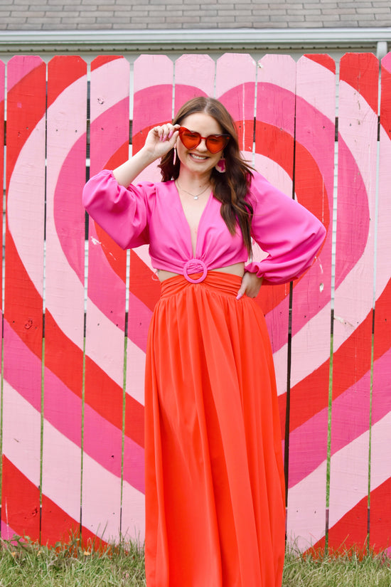 Load image into Gallery viewer, Turning Heads Pink &amp;amp; Red Maxi Dress
