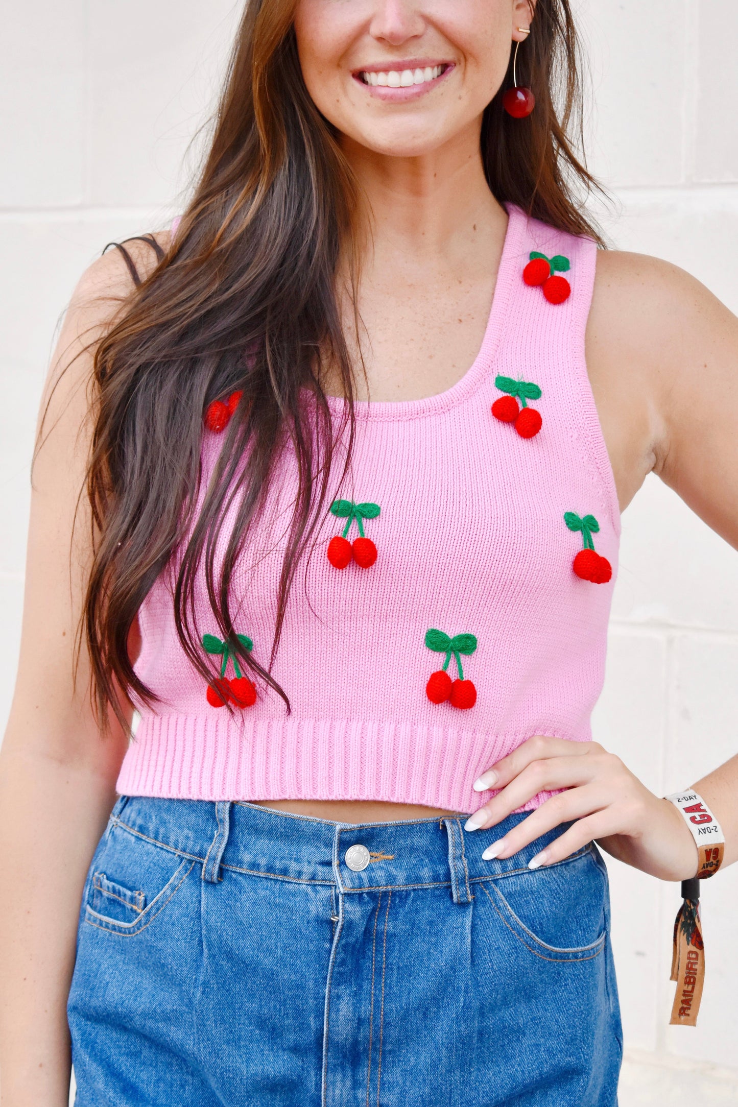 Pink & Red Cherry Cropped Top