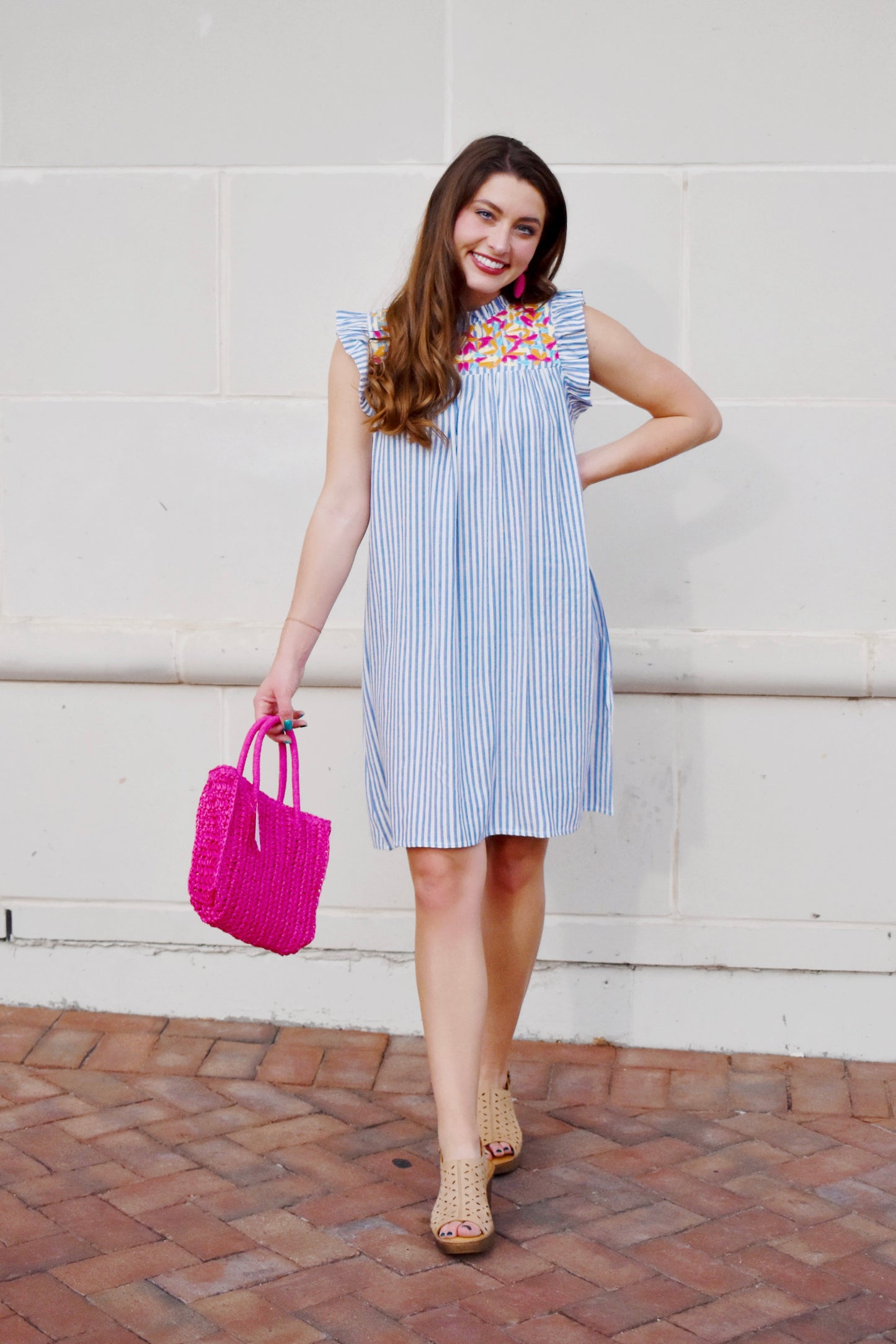 Load image into Gallery viewer, Striped Multicolor Embroidered Dress
