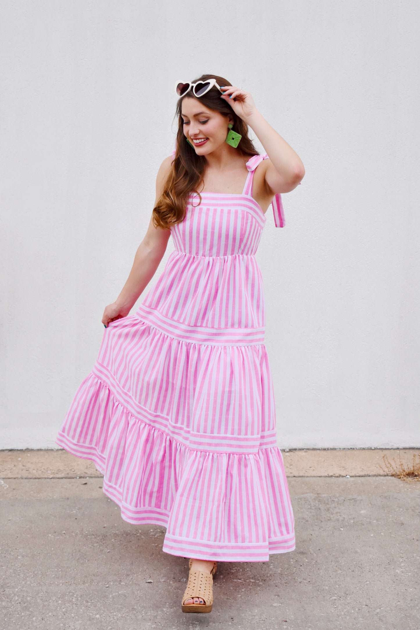 Palm Beach Pink Striped Midi Dress