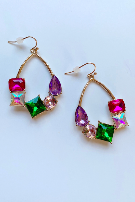 Multicolor Glass & Teardrop Earrings