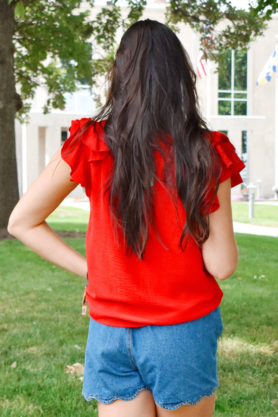 Load image into Gallery viewer, Red Ruffle Sleeve Blouse
