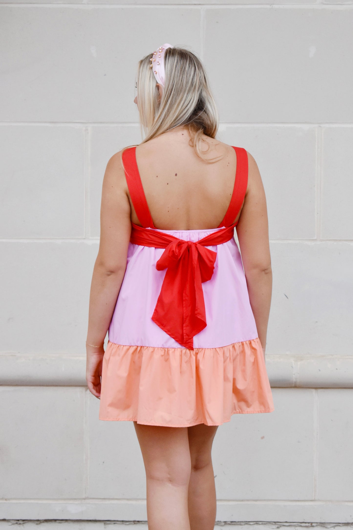 Sherbet Colorblock Bow Back Dress