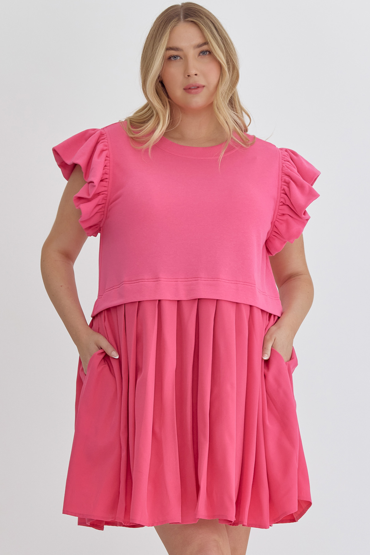 Plus Hot Pink Layered Pleat Dress Confetti Boutique Plus Hot Pink Layered Pleat Dress Confetti Boutique
