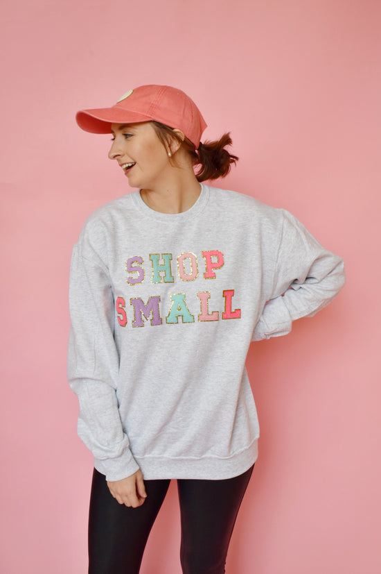Load image into Gallery viewer, Grey Shop Small Patch Sweatshirt
