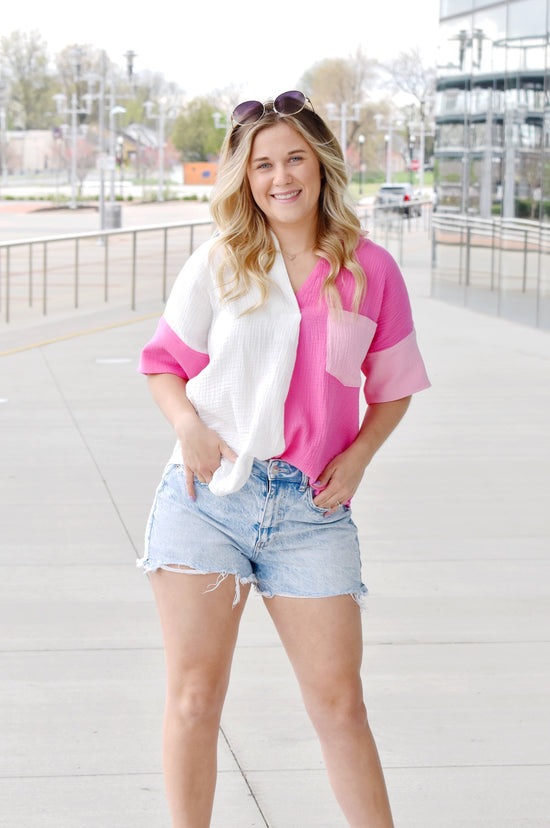 Load image into Gallery viewer, Natalie Pink Color Block Top
