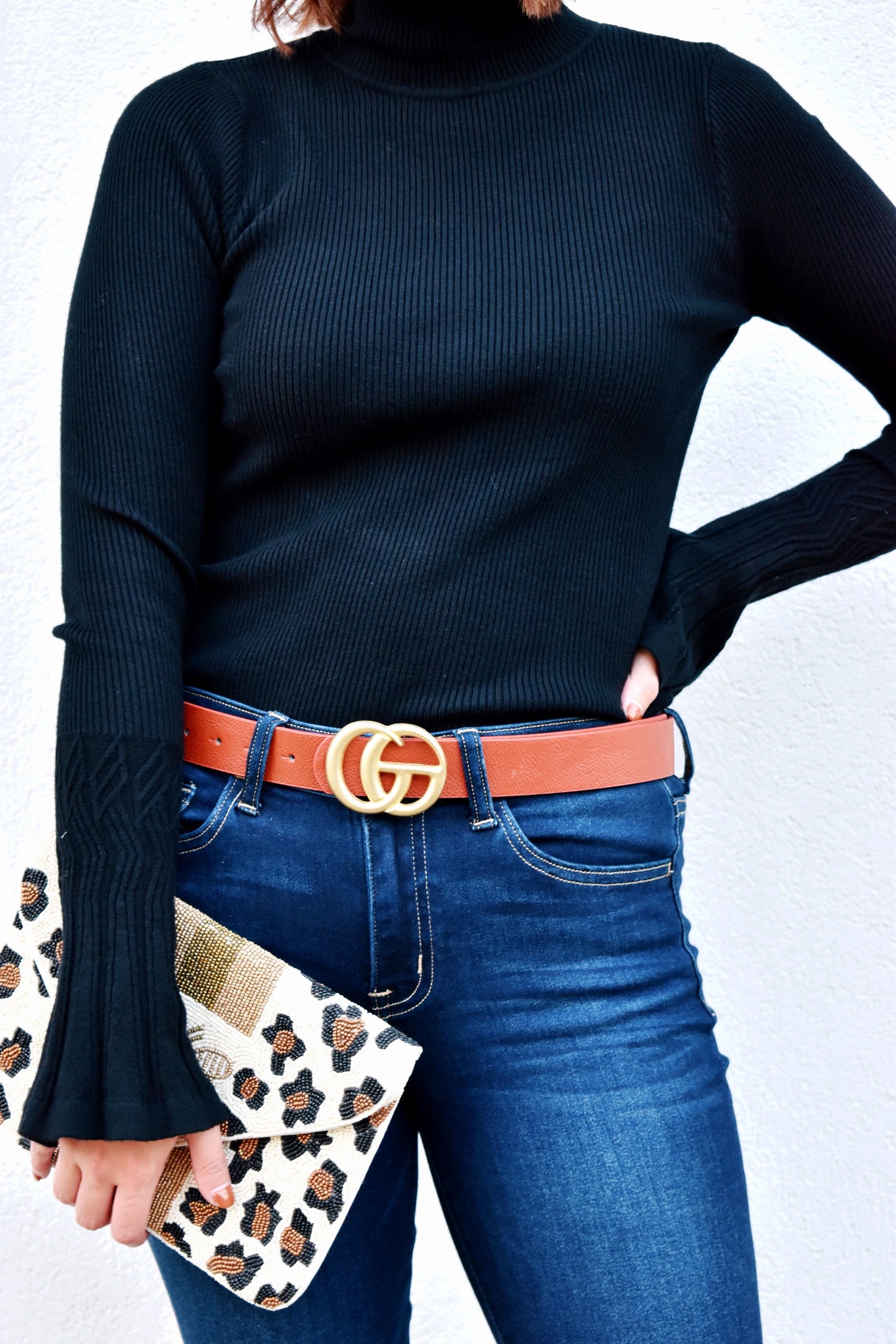 Gold Double G Brown Faux Leather Belt