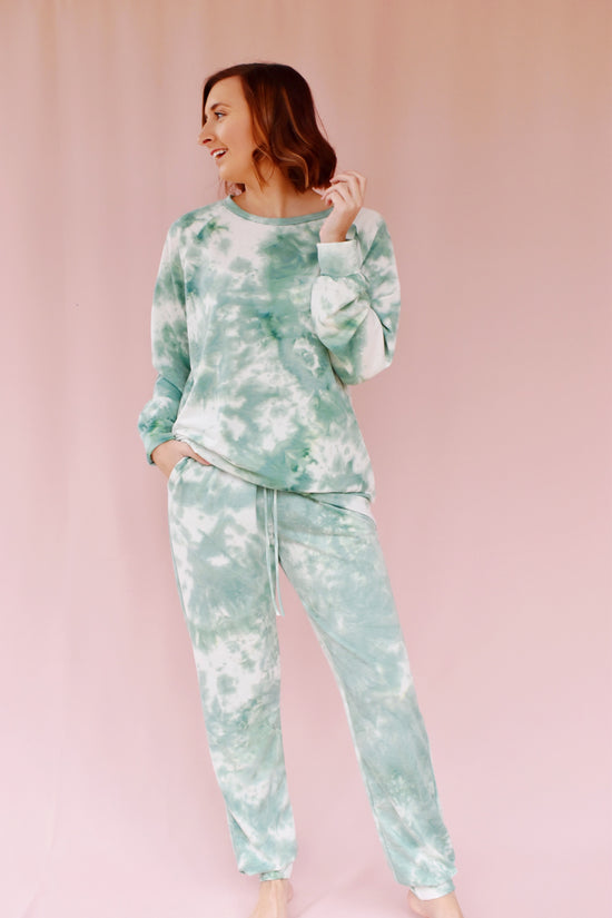 Load image into Gallery viewer, Sage Tie Dye Lounge Set
